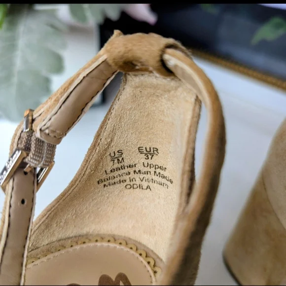 Sam Edelman 7M Womens Scalloped Heel Sandals Camel Suede Nude - Picture 5 of 8